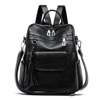 Grand sac à dos en faux cuir noir pour femme