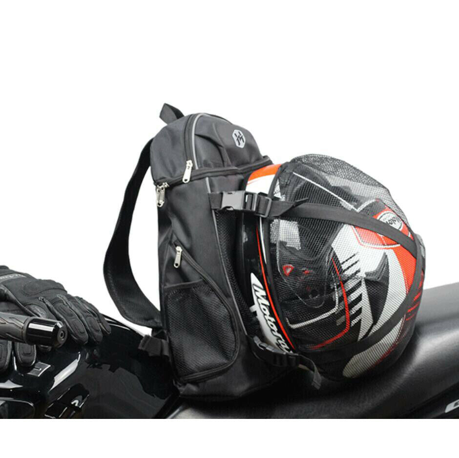 Sac de queue de moto, sac de selle double usage étanche pour casque de moto  – avec un filet de chargement supplémentaire pour moto
